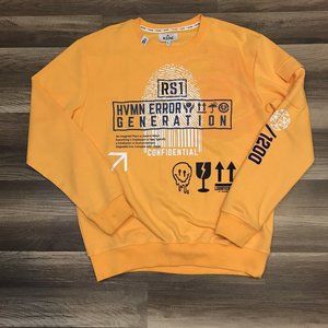 R.S.1NE Human Error Yellow Long Pullover Crewneck Sweater RARE Sz L